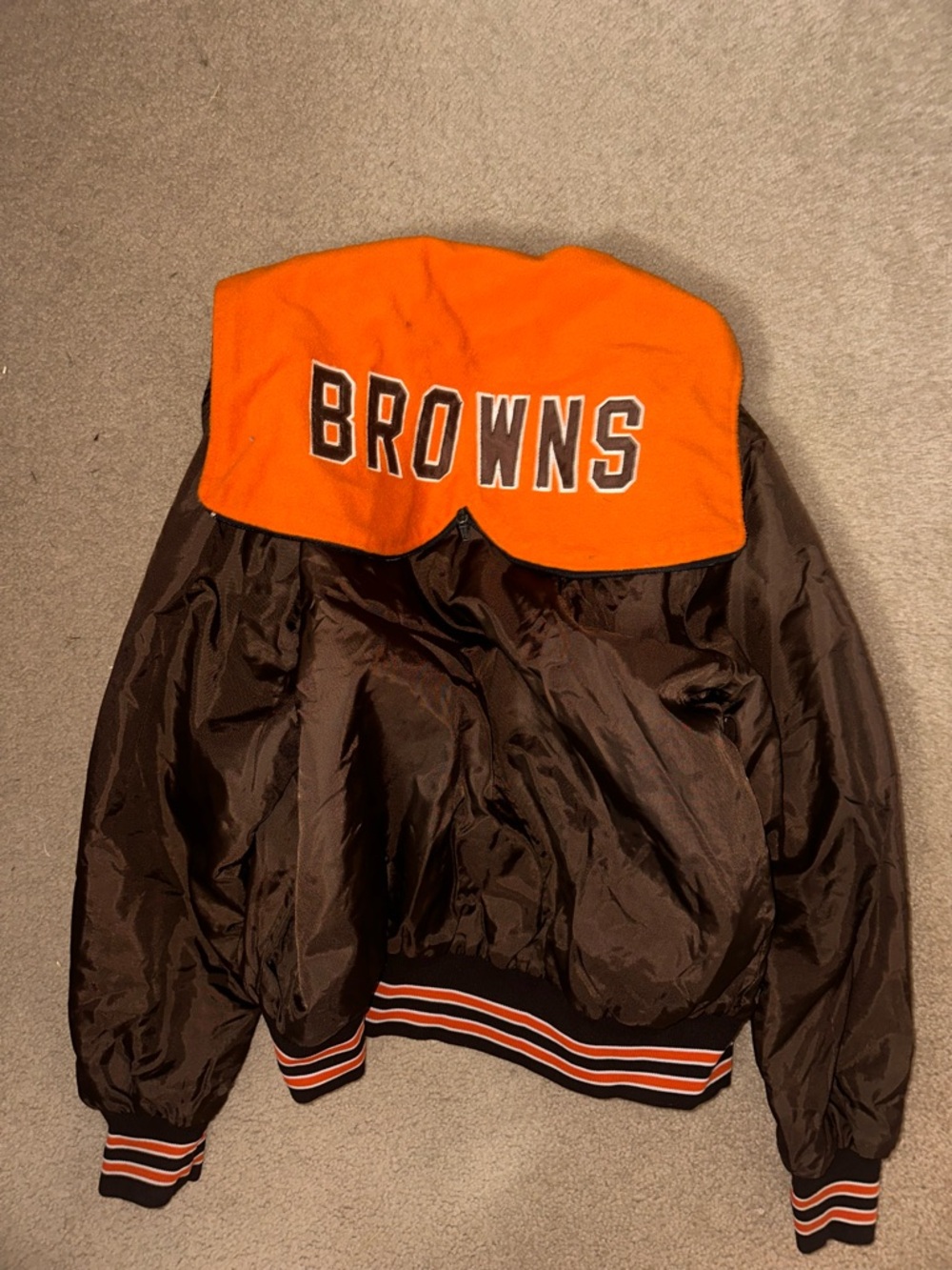 Browns Embroidered Hooded Bomber Jacket in Orange and Brown - Vintage